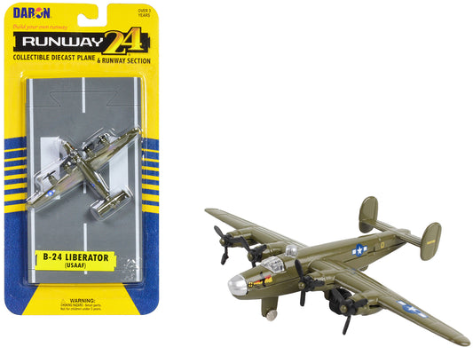 Consolidated B-24 Liberator Bomber Aircraft Olive Drab &quot;United States Army Air Force&quot; with Runway Section Diecast Model Airplane by Runway24
