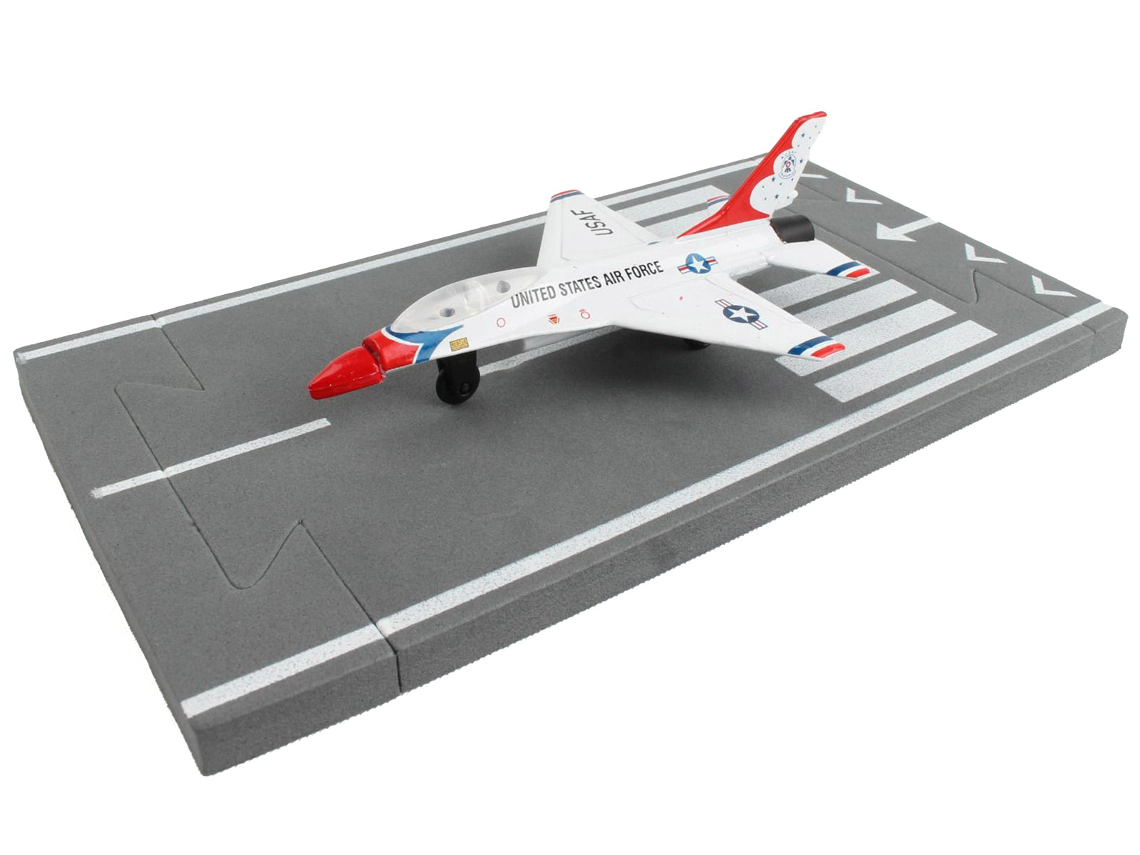 General Dynamics F-16 Fighting Falcon Fighter Aircraft White &quot;United States Air Force Thunderbirds&quot; with Runway Section Diecast Model Airplane by Runway24