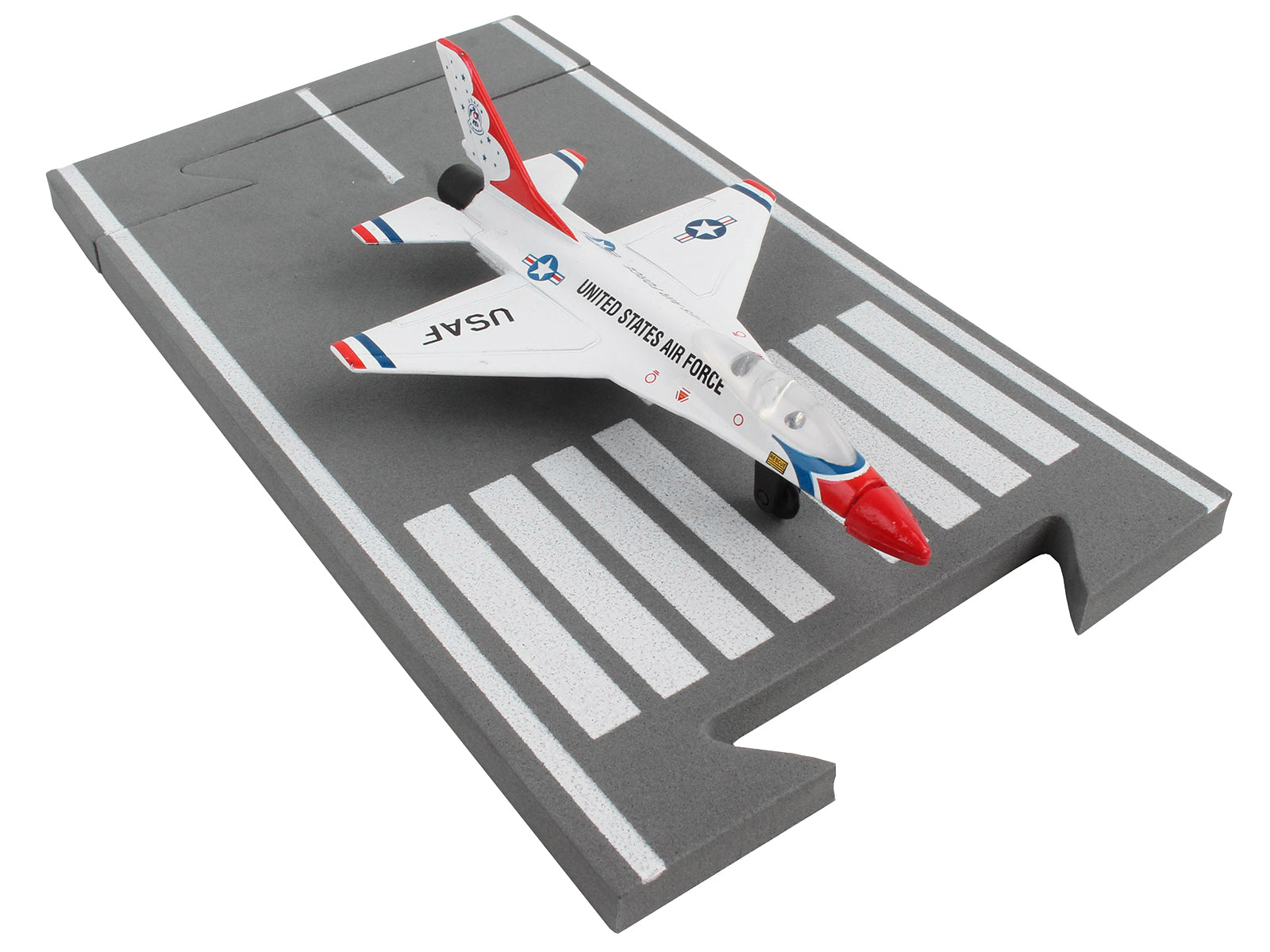 General Dynamics F-16 Fighting Falcon Fighter Aircraft White &quot;United States Air Force Thunderbirds&quot; with Runway Section Diecast Model Airplane by Runway24