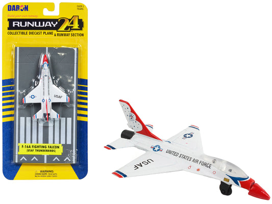 General Dynamics F-16 Fighting Falcon Fighter Aircraft White &quot;United States Air Force Thunderbirds&quot; with Runway Section Diecast Model Airplane by Runway24