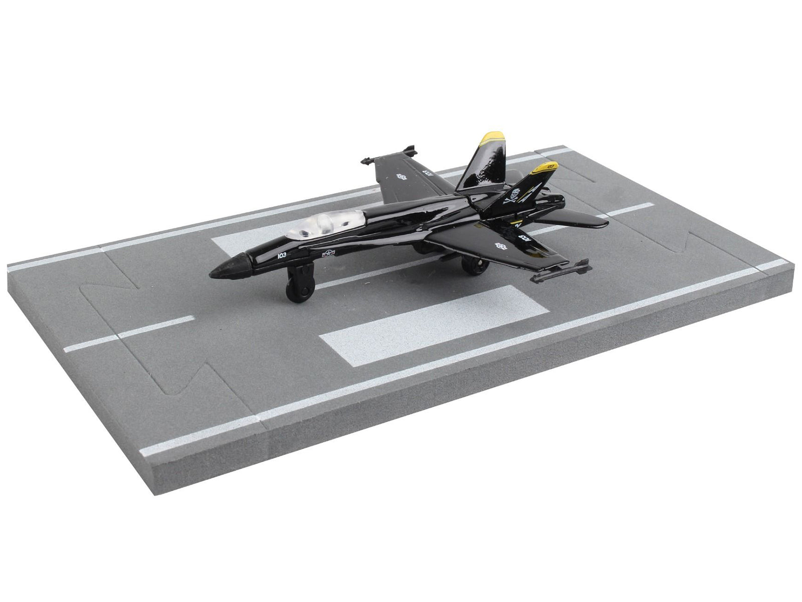 McDonnell Douglas F/A-18 Hornet Fighter Aircraft Black &quot;United States Navy&quot; with Runway Section Diecast Model Airplane by Runway24