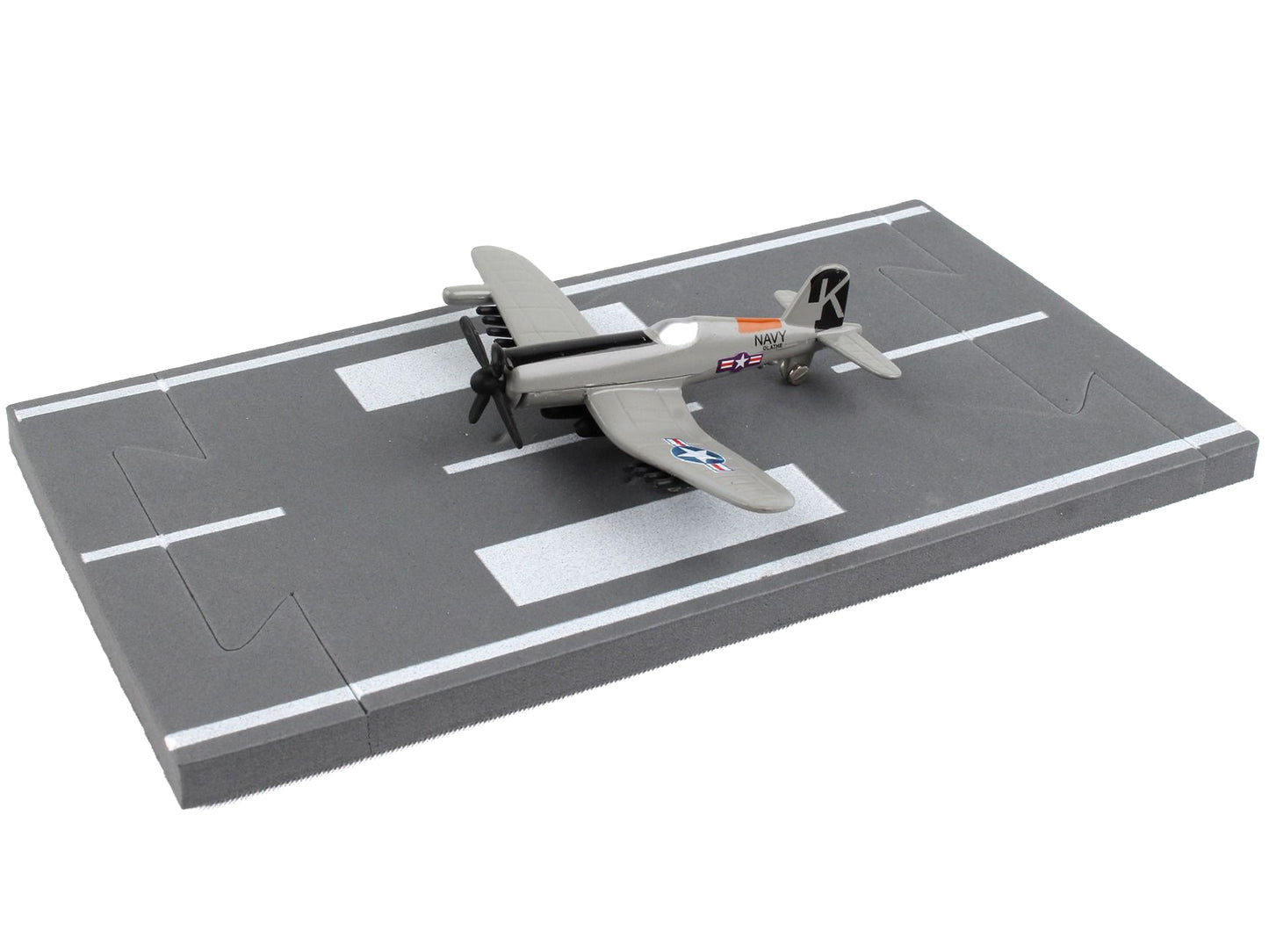 Vought F4U Corsair Fighter Aircraft Gray &quot;United States Navy&quot; with Runway Section Diecast Model Airplane by Runway24