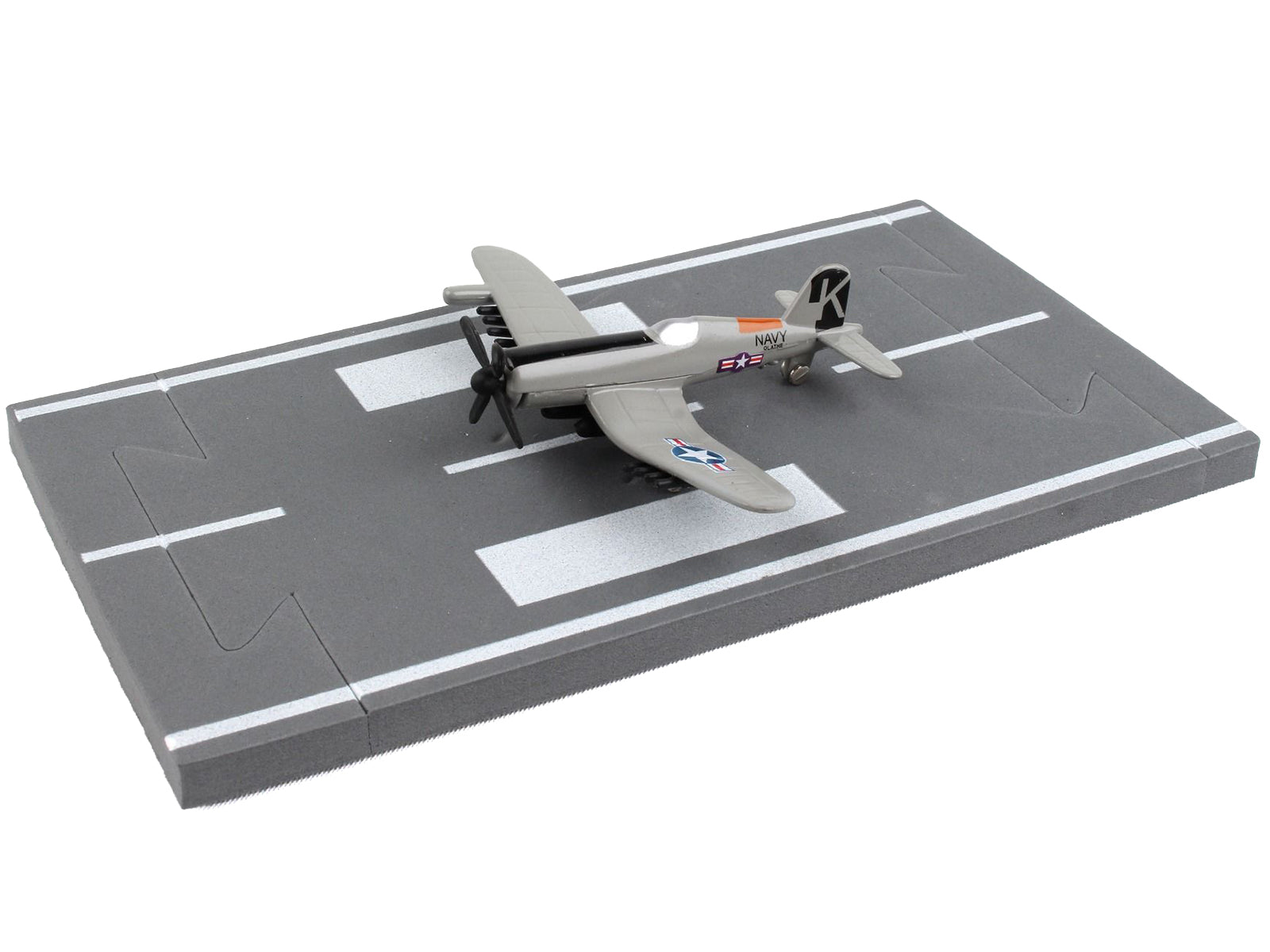 Vought F4U Corsair Fighter Aircraft Gray &quot;United States Navy&quot; with Runway Section Diecast Model Airplane by Runway24