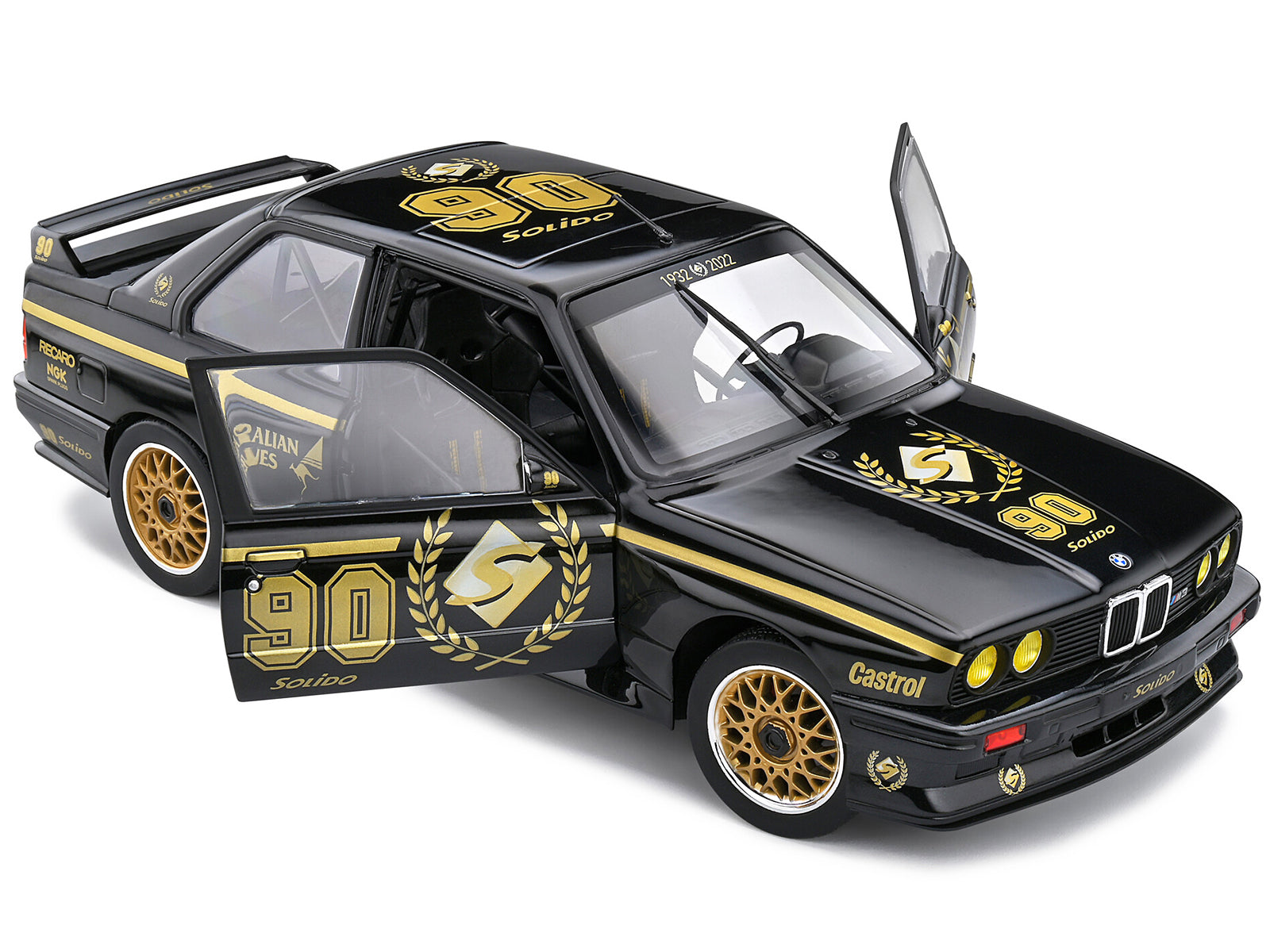 1990 BMW E30 M3 Black &quot;Solido 90th Anniversary&quot; Livery Limited Edition &quot;Competition&quot; Series 1/18 Diecast Model Car by Solido