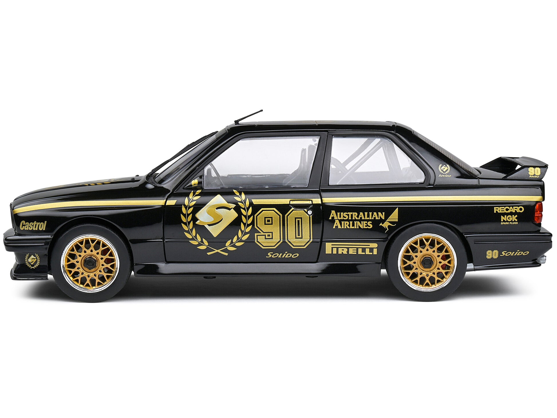 1990 BMW E30 M3 Black &quot;Solido 90th Anniversary&quot; Livery Limited Edition &quot;Competition&quot; Series 1/18 Diecast Model Car by Solido