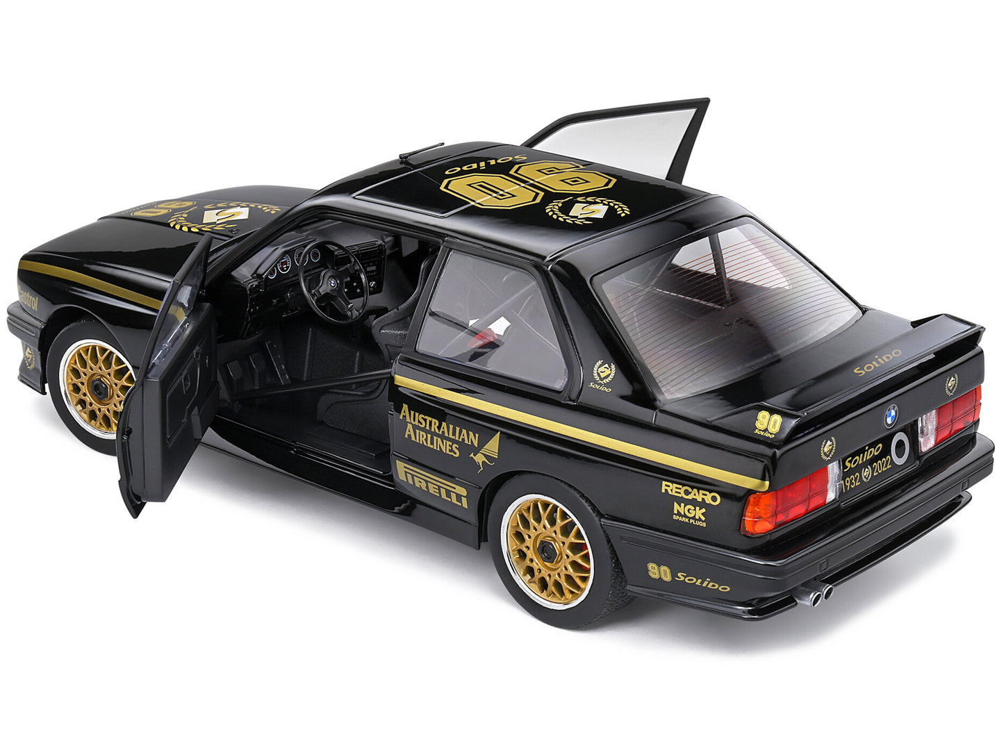1990 BMW E30 M3 Black &quot;Solido 90th Anniversary&quot; Livery Limited Edition &quot;Competition&quot; Series 1/18 Diecast Model Car by Solido