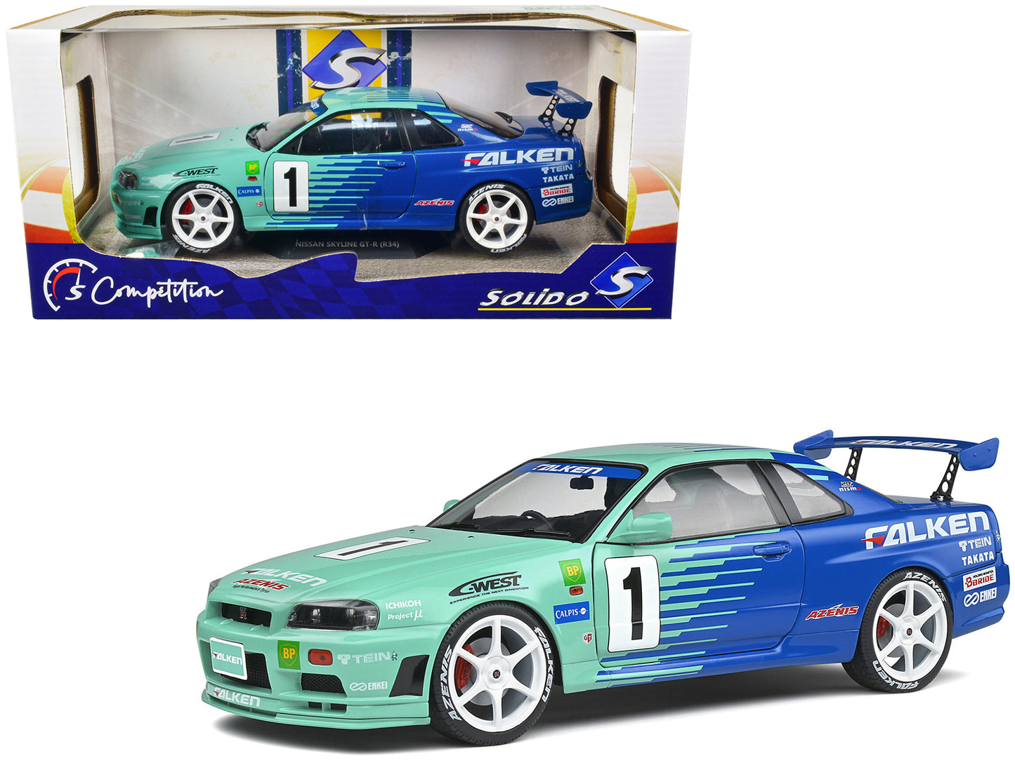 Nissan Skyline GT-R (R34) RHD (Right Hand Drive) #1 Hironori Takeuchi - Yuji Tachikawa &quot;Falken&quot; JGTC (Japan Grand Touring Championship) (2001) &quot;Competition&quot; Series 1/18 Diecast Model Car by Solido
