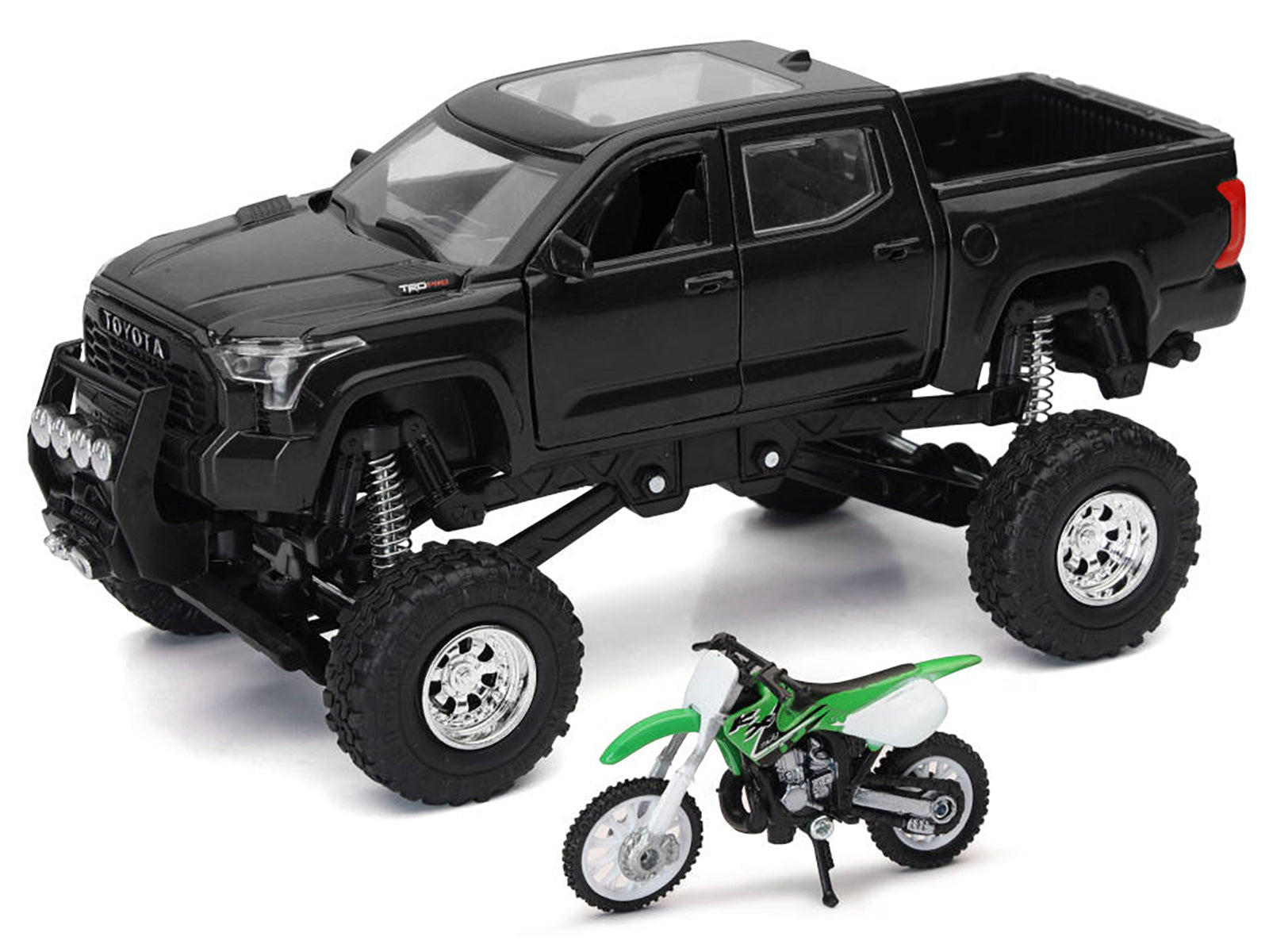 Toyota Tundra Pro Pickup Truck Black and Kawasaki KX 250 Motorcycle Green and White &quot;Xtreme Off-Road&quot; Series 1/32 Diecast Models by New Ray