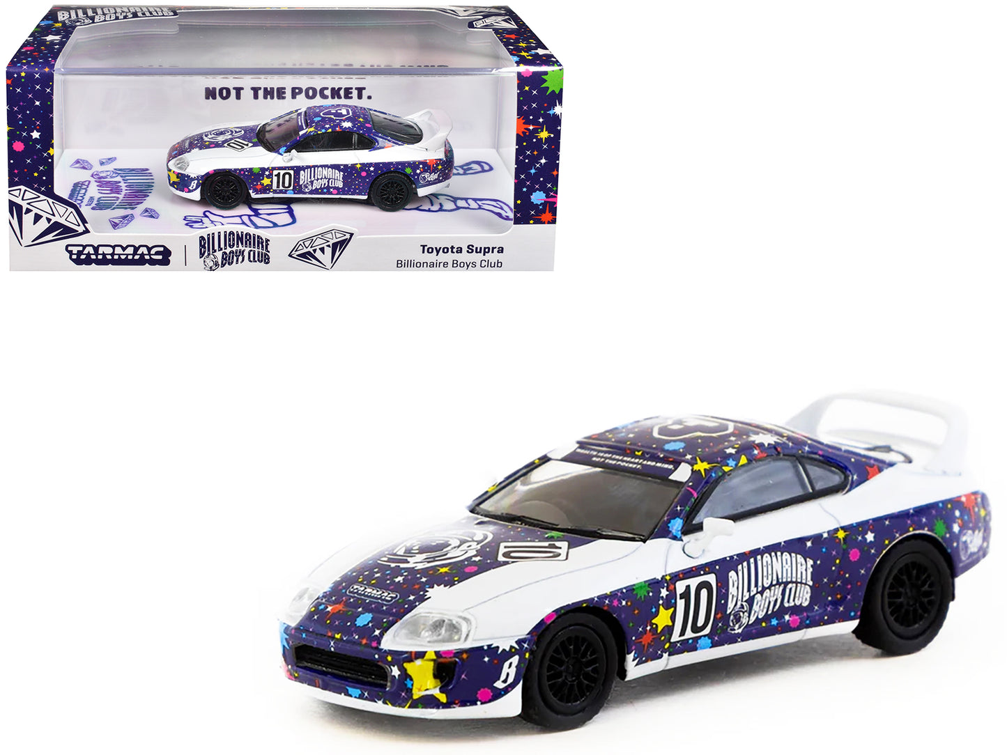 Toyota Supra RHD (Right Hand Drive) #10 &quot;Billionaire Boys Club&quot; Purple and White with Graphics &quot;Hobby64&quot; Series 1/64 Diecast Model Car by Tarmac Works