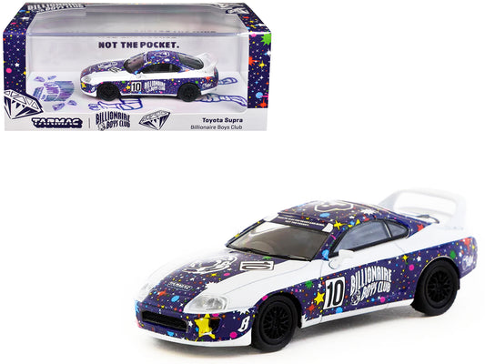 Toyota Supra RHD (Right Hand Drive) #10 &quot;Billionaire Boys Club&quot; Purple and White with Graphics &quot;Hobby64&quot; Series 1/64 Diecast Model Car by Tarmac Works