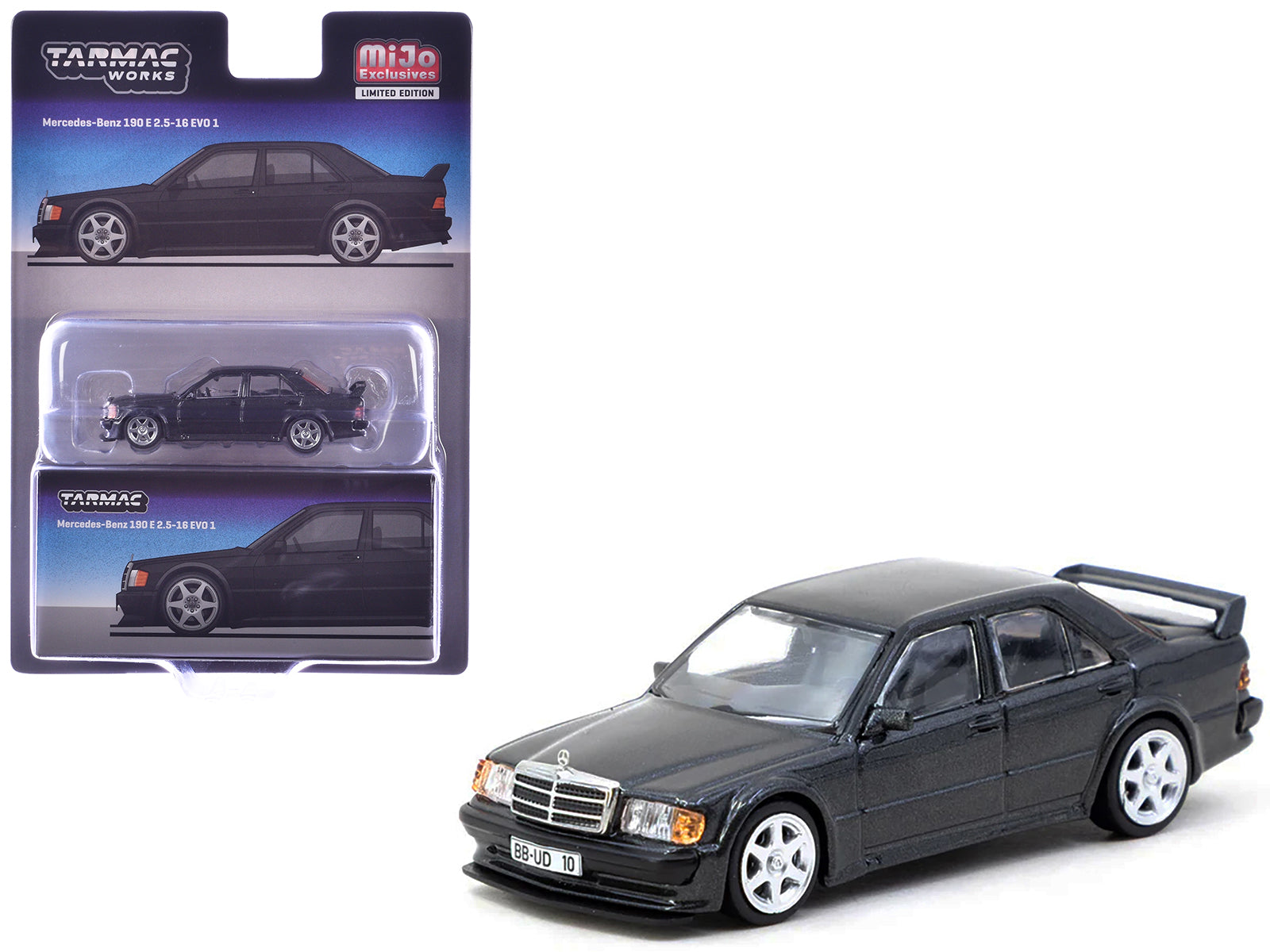 Mercedes-Benz 190 E 2.5-16 EVO 1 Blue-Black Metallic &quot;Global64&quot; Series 1/64 Diecast Model by Tarmac Works