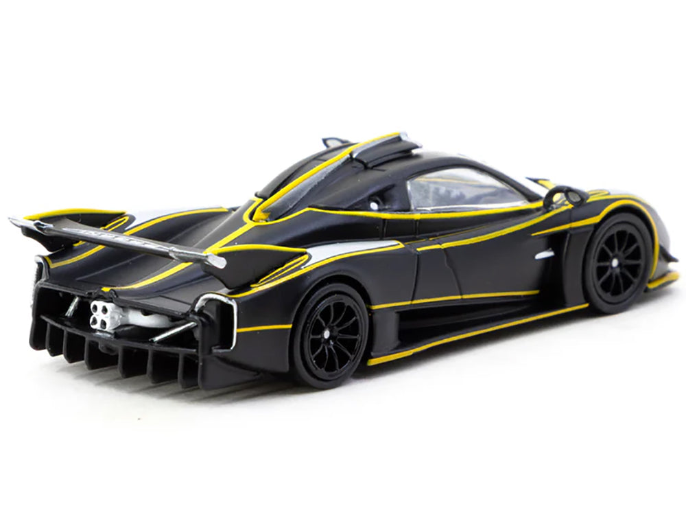 Pagani Huayra R Matt Black with Silver Accents and Yellow Stripes &quot;Global64&quot; Series 1/64 Diecast Model by Tarmac Works