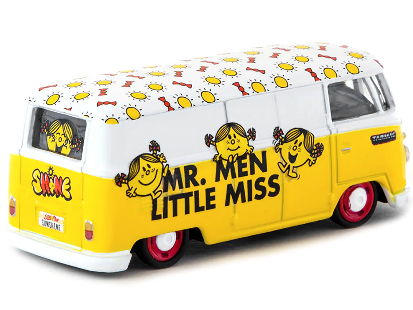 Volkswagen Type II (T1) Panel Van &quot;Little Miss Sunshine&quot; Yellow and White &quot;Mr. Men & Little Miss&quot; &quot;Collab64&quot; Series 1/64 Diecast Model Car by Schuco & Tarmac Works