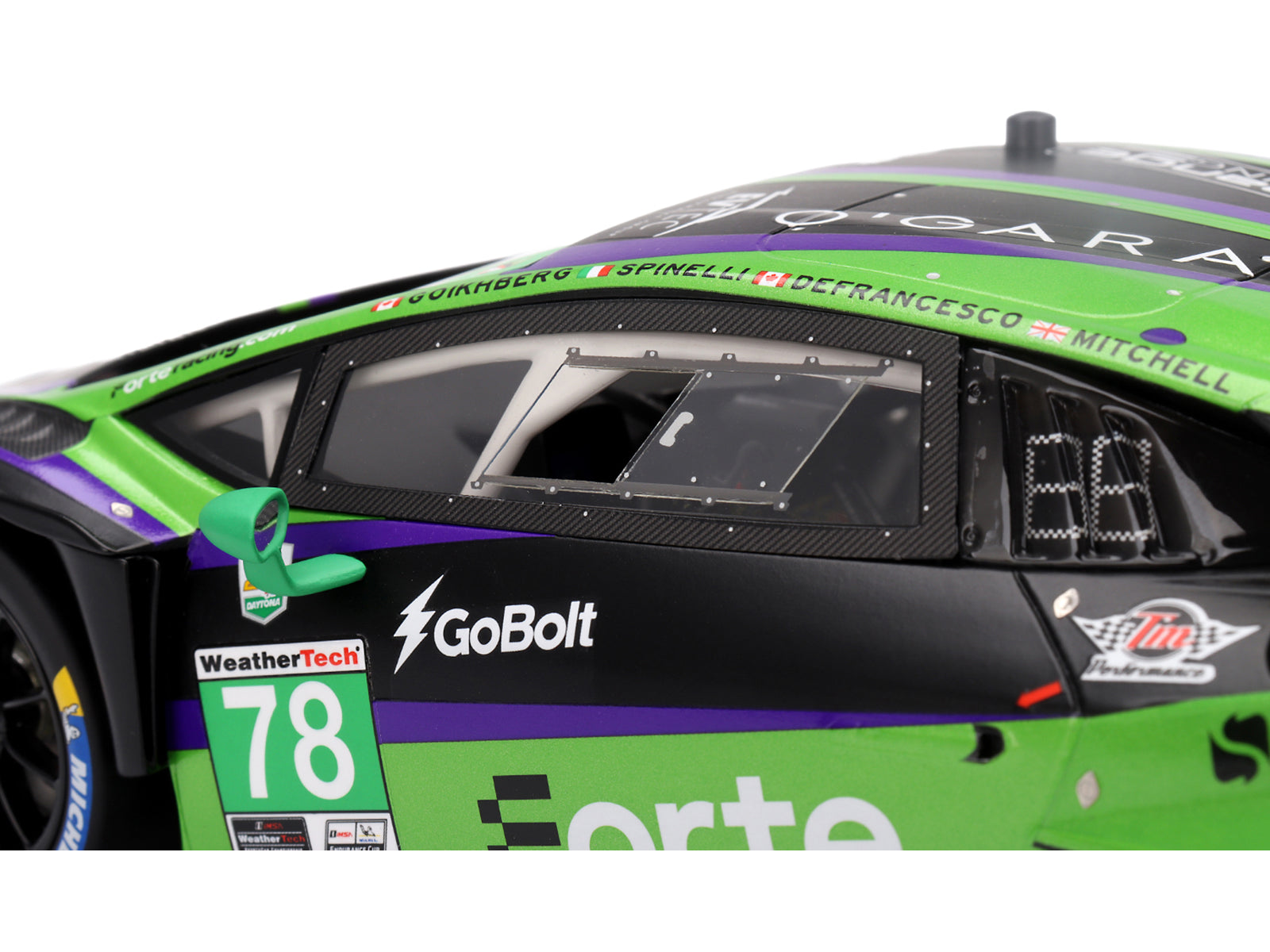 Lamborghini Huracan GT3 EVO2 #78 Devlin DeFrancesco - Misha Goikhberg - Sandy Mitchell - Loris Spinelli &quot;Forte Racing&quot; IMSA &quot;24 Hours of Daytona&quot; (2024) 1/18 Model Car by Top Speed
