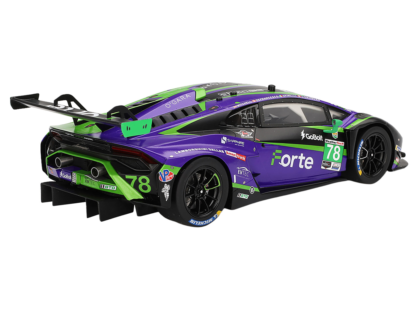 Lamborghini Huracan GT3 EVO2 #78 Devlin DeFrancesco - Misha Goikhberg - Sandy Mitchell - Loris Spinelli &quot;Forte Racing&quot; IMSA &quot;24 Hours of Daytona&quot; (2024) 1/18 Model Car by Top Speed