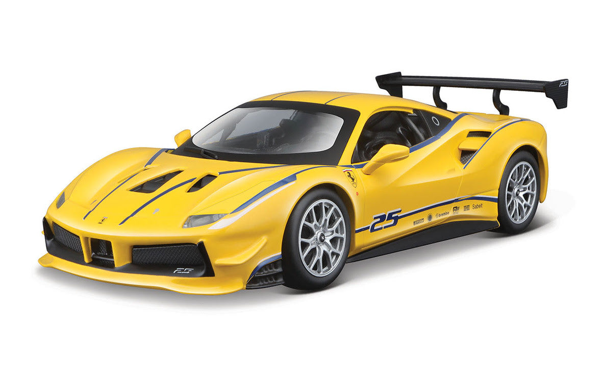 Ferrari 488 Challenge #25 Yellow with Blue Stripes &quot;Ferrari Racing&quot; 1/24 Diecast Model Car by Bburago