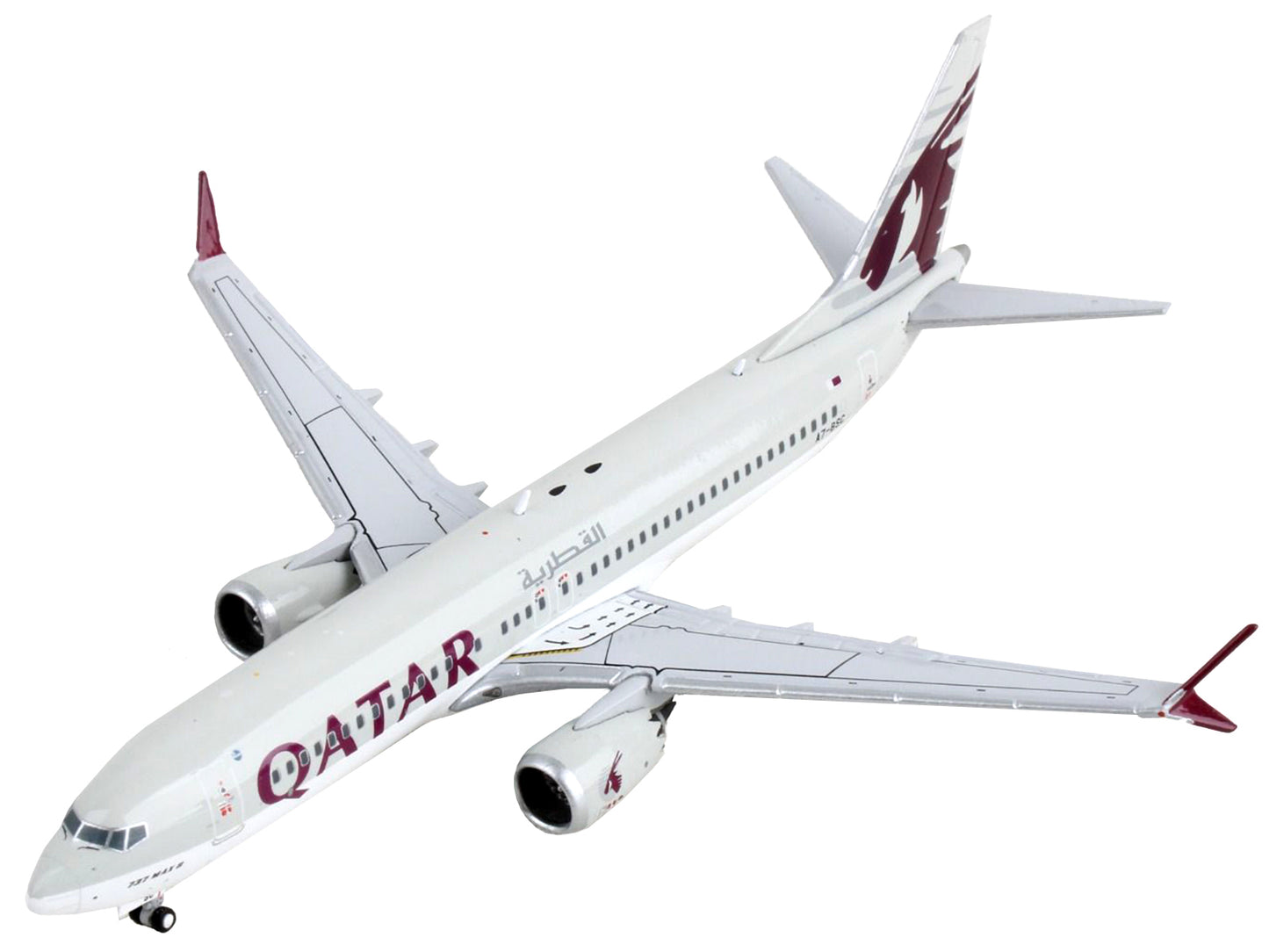 Boeing 737 MAX 8 Commercial Aircraft &quot;Qatar Airways&quot; Gray with Tail Graphics 1/400 Diecast Model Airplane by GeminiJets