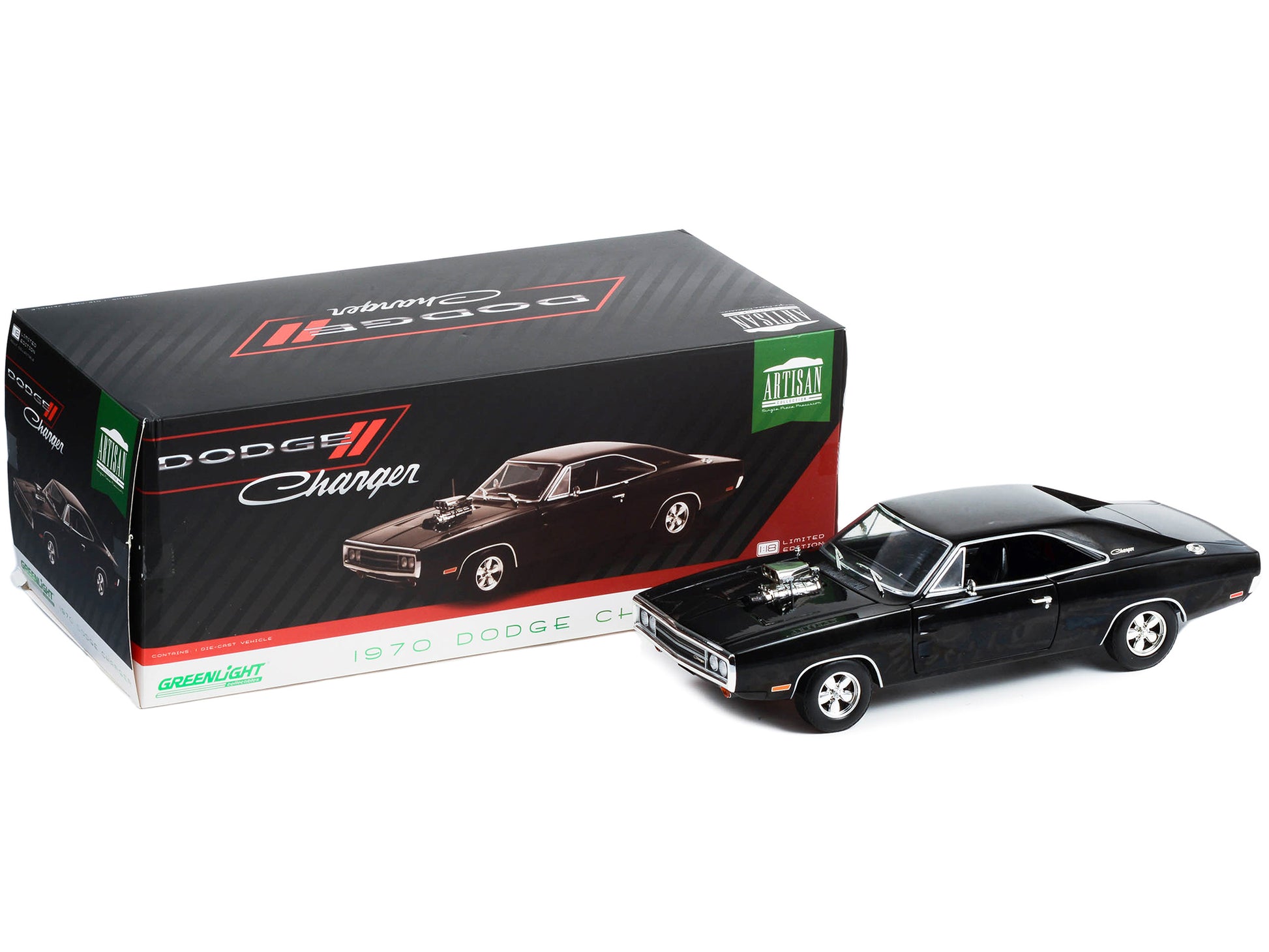 1970 Dodge Charger with Blown Engine Black &quot;Artisan Collection&quot; Series 1/18 Diecast Model Car by Greenlight