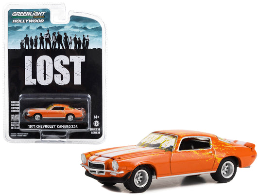 1971 Chevrolet Camaro Z/28 Orange with White Stripes (Dirty Version) &quot;Lost&quot; (2004-2010) TV Series &quot;Hollywood Series&quot; Release 38 1/64 Diecast Model Car by Greenlight