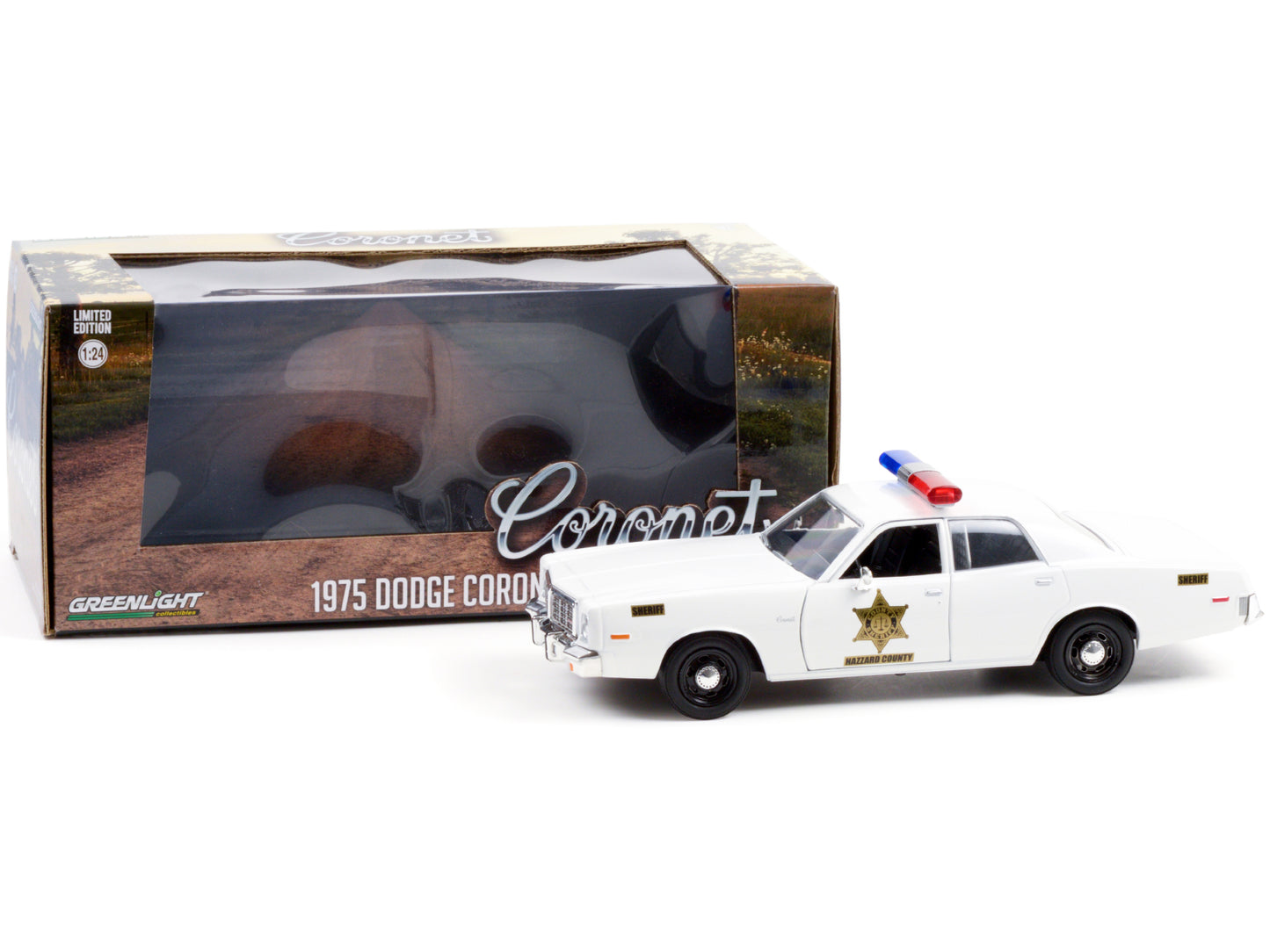 1975 Dodge Coronet White &quot;Hazzard County Sheriff&quot; 1/24 Diecast Model Car by Greenlight