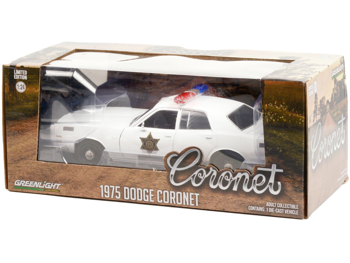 1975 Dodge Coronet White &quot;Hazzard County Sheriff&quot; 1/24 Diecast Model Car by Greenlight