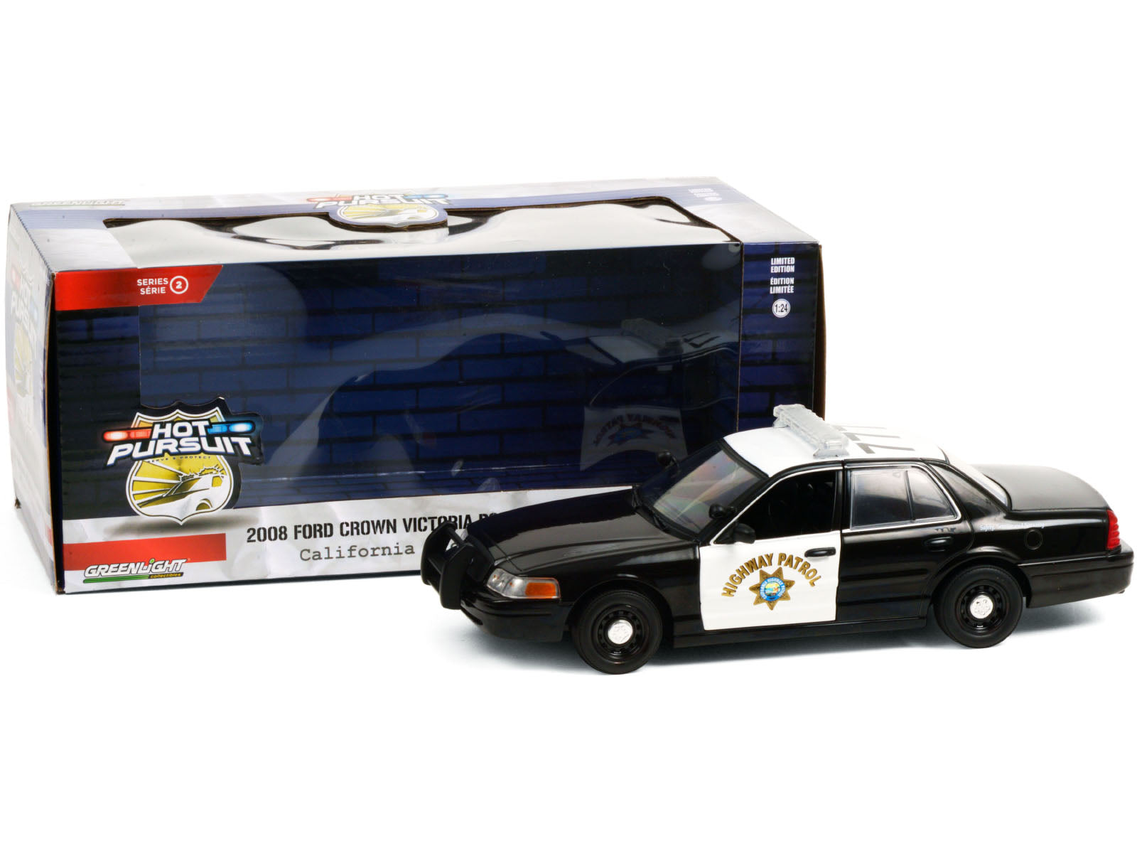 2008 Ford Crown Victoria Police Interceptor Black and White CHP &quot;California Highway Patrol&quot; &quot;Hot Pursuit&quot; Series 1/24 Diecast Model Car by Greenlight