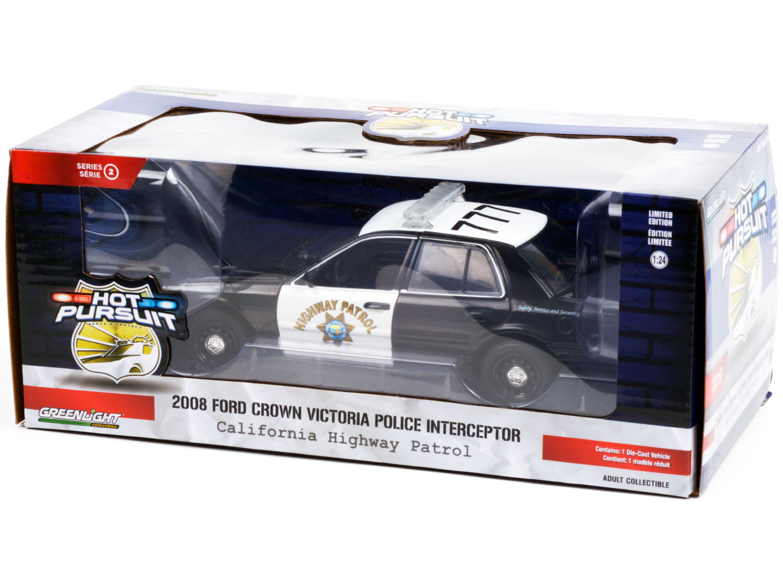 2008 Ford Crown Victoria Police Interceptor Black and White CHP &quot;California Highway Patrol&quot; &quot;Hot Pursuit&quot; Series 1/24 Diecast Model Car by Greenlight
