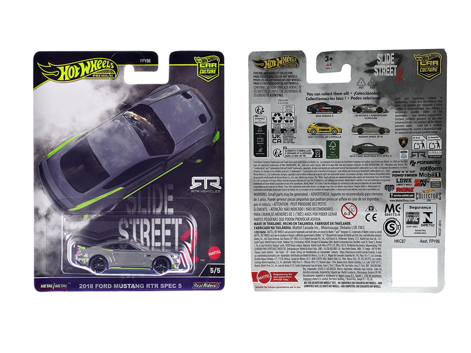 2018 Ford Mustang RTR Spec 5 Gray &quot;Slide Street 2&quot; Series Diecast Model Car by Hot Wheels