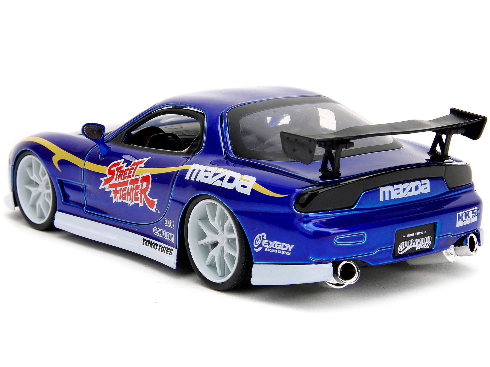 1993 Mazda RX-7 Candy Blue Metallic with Graphics and Chun-Li Diecast Figure &quot;Street Fighter&quot; Video Game &quot;Anime Hollywood Rides&quot; Series 1/24 Diecast Model Car by Jada