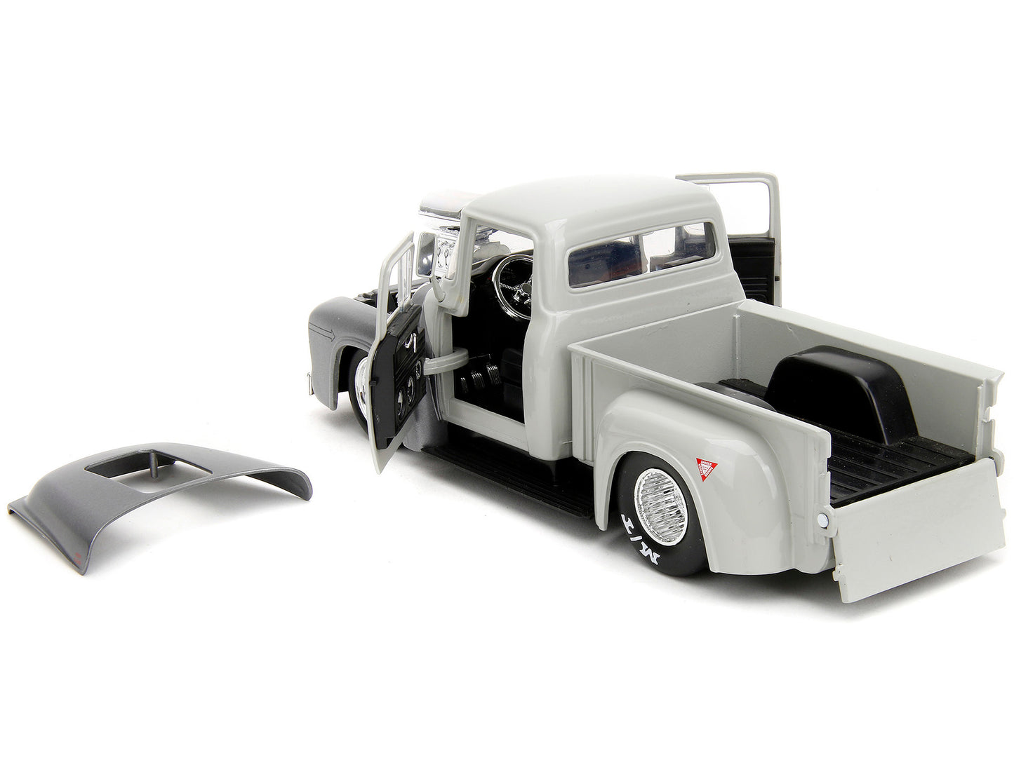 1956 Ford F-100 Pickup Truck Tan and Gray Metallic and Guile Diecast Figure &quot;Street Fighter&quot; Video Game &quot;Anime Hollywood Rides&quot; Series 1/24 Diecast Model Car by Jada