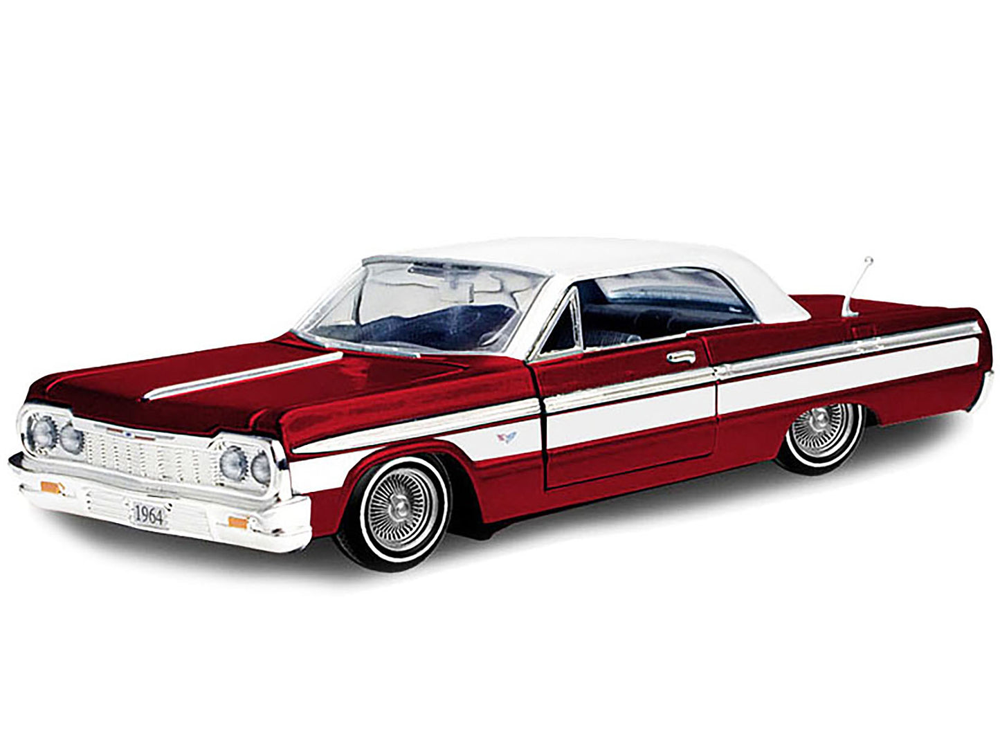 1964 Chevrolet Impala Lowrider Hard Top Candy Red Metallic with White Top &quot;Get Low&quot; Series 1/24 Diecast Model Car by Motormax