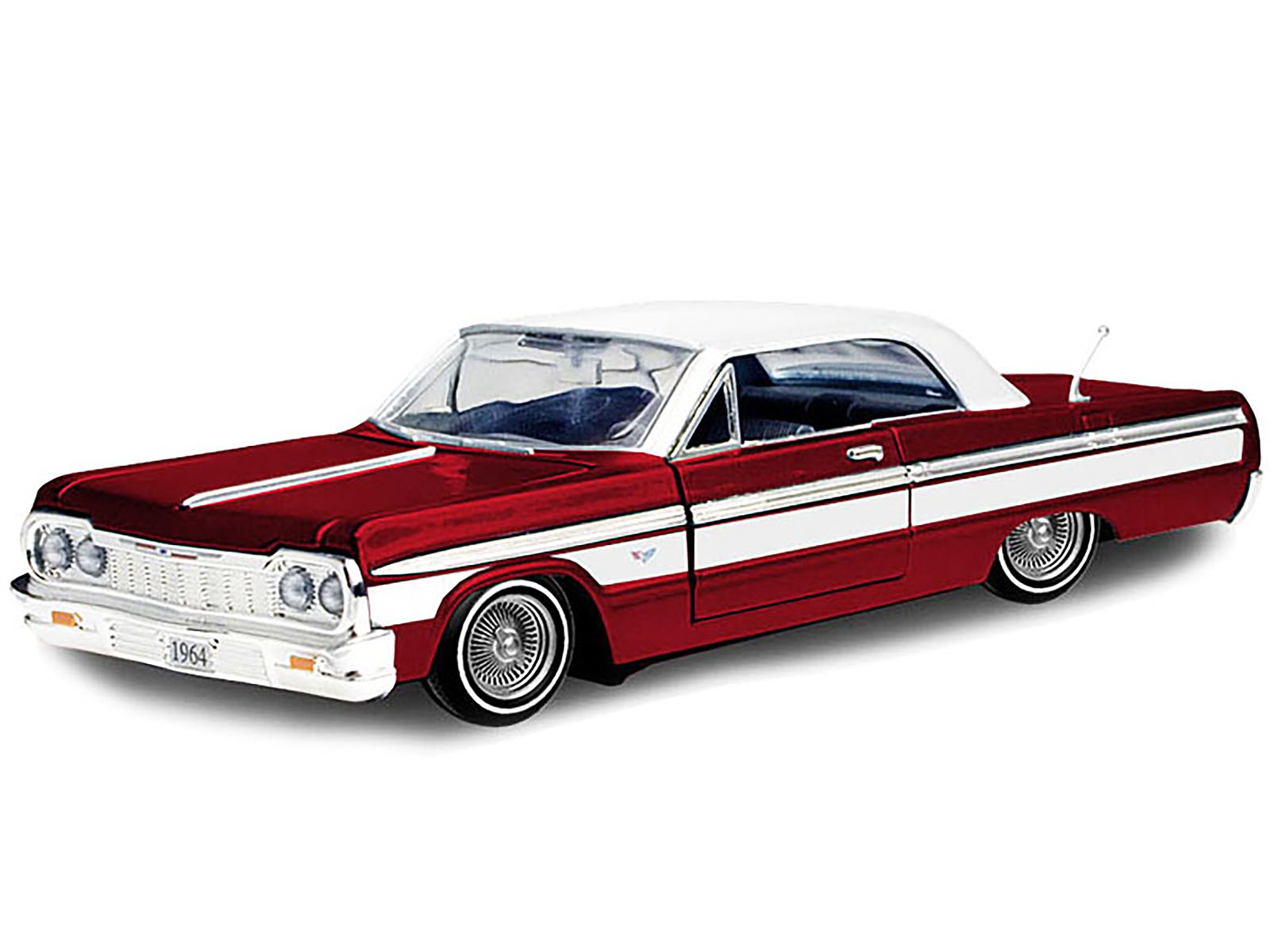 1964 Chevrolet Impala Lowrider Hard Top Candy Red Metallic with White Top &quot;Get Low&quot; Series 1/24 Diecast Model Car by Motormax